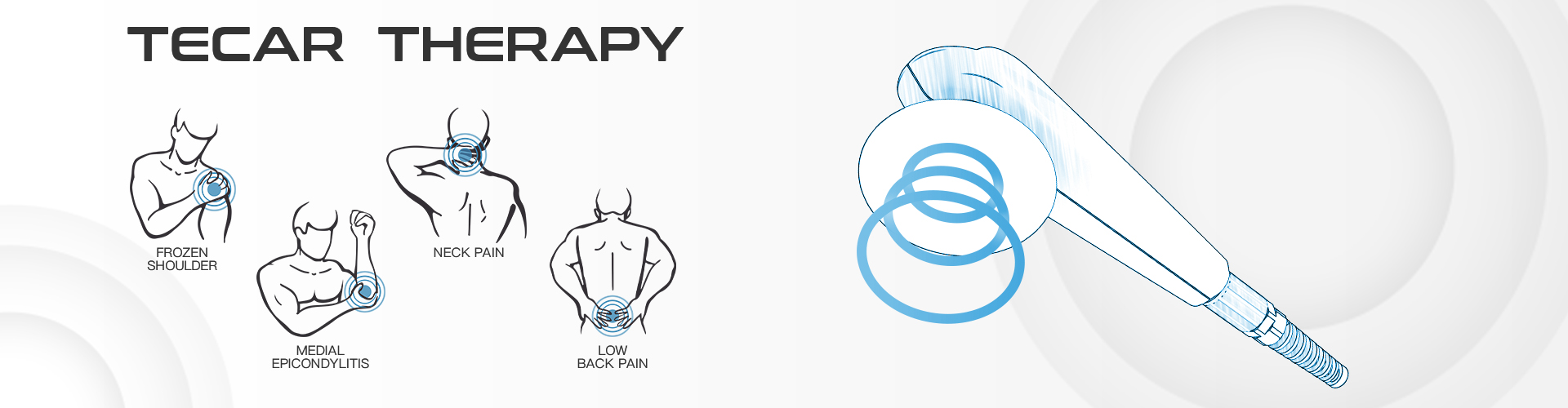 What is Tecar?
TECAR is an acronym for Capacitive and Resistive Energy Transfer. The use of TECAR technology is of major importance in rehabilitation therapies since it reduces pain, stimulates venous drainage in the lymphatic system, significantly reduces both muscular and back pain TECAR is used to treat disorders such as sprains, tendonitis, bursitis, osteoarticular distractions, Chronic arthralgias, contractures, strains and muscular Tears, myositis, pathologies of joint capsules, arthritic processes, lumbago and sciatica. Therapy is widely useful for treating all types of sports injuries.
Thanks to the capacitive and resistive modalities, the action of tecar therapy can be addressed to different profundities and on several tissues, as the muscle, tendon, ligamentous, vascular and lymphatic one, favoring the resorption of hematomas, reducing the inflammation and improving the local circulation.
Physical Therapy
Orthopaedic disorders of the peripheral nervous system Pelvic floor