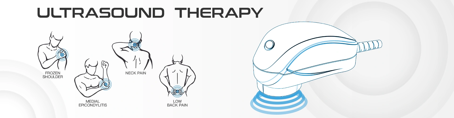 Ultrasound therapy employs high-frequency sound waves and gel to create vibrations in skin and soft tissue. The applicator converts power into acoustic energy, stimulating deep tissue and enhancing healing by increasing heat and cellular metabolism.